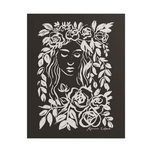 Ink Wreath Woman Chocolate Brown - Art Print