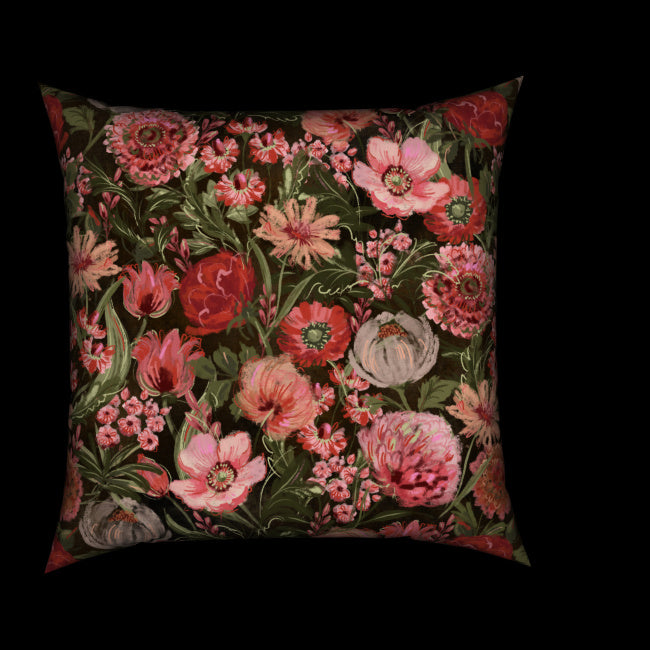 Vintage Garden Cotton Cushion - Moody Reds