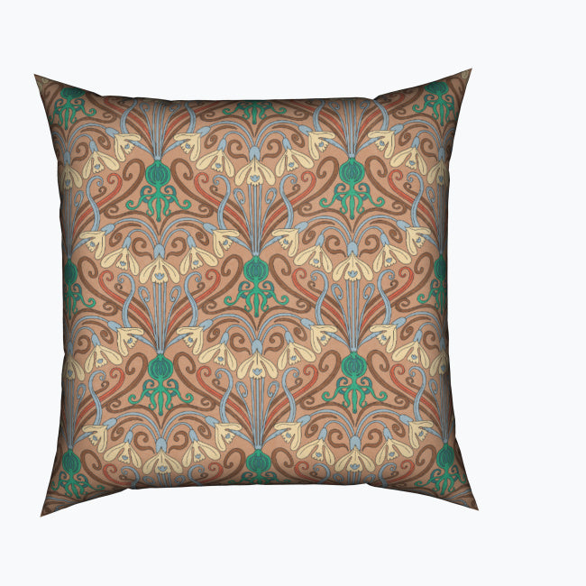 Art Nouveau Snowdrops Earth Cotton Cushion