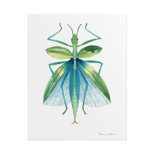 Blue Stick Insect Gouache Painting Art Print