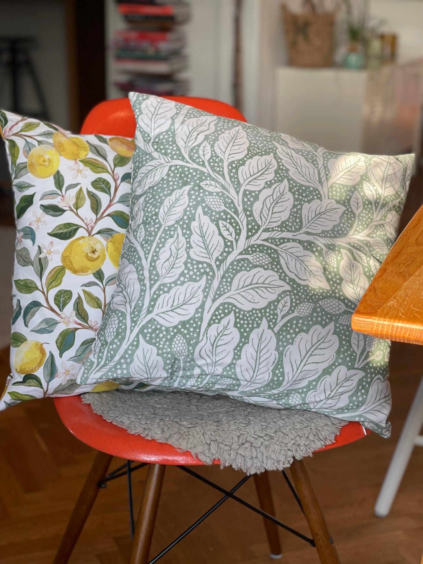 Budding Branches Green Square Cotton Cushion