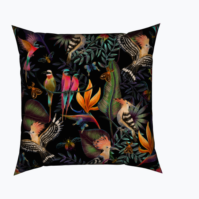 Tropical Maximalism Hoopoe and Bee Eater Cotton Cushion