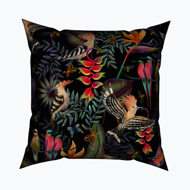 Tropical Maximalism Hoopoe and Bee Eater Cotton Cushion