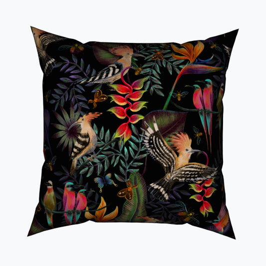 Tropical Maximalism Hoopoe and Bee Eater Cotton Cushion