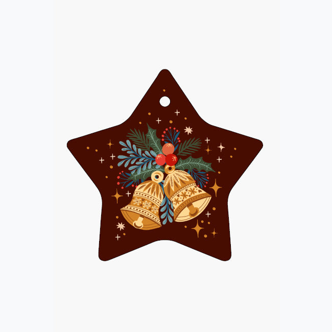 Jingle Bells - Star Ceramic Ornament