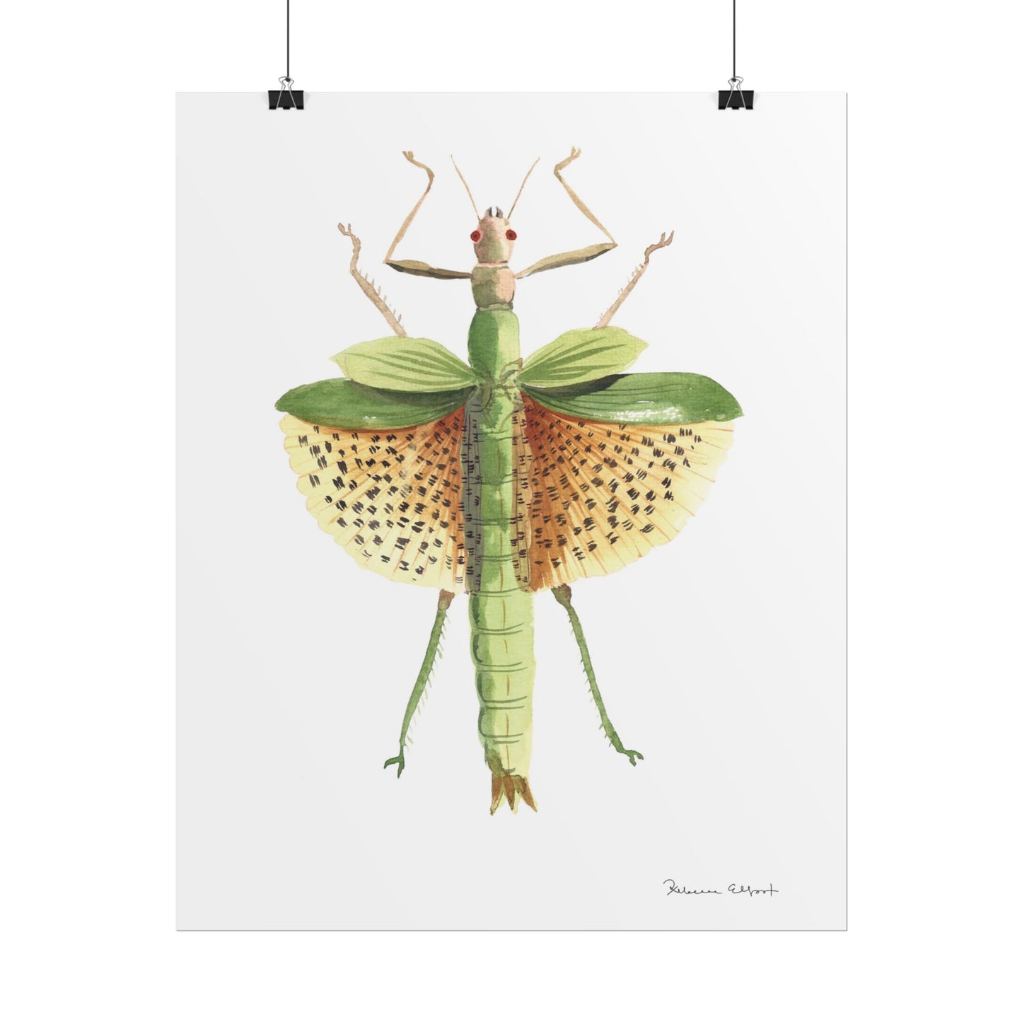 Yellow Leaf Insect Gouache Painting Art Print