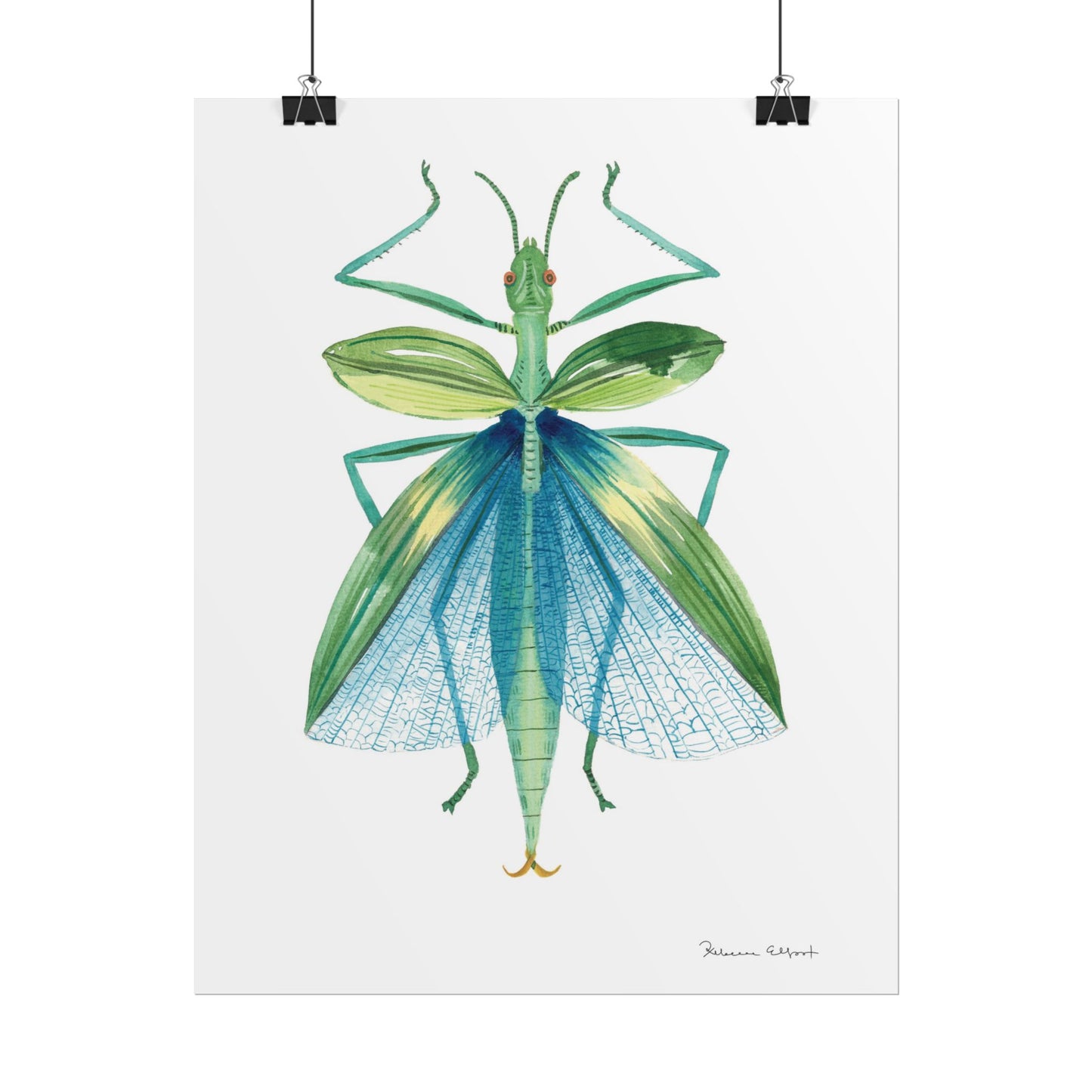Blue Stick Insect Gouache Painting Art Print