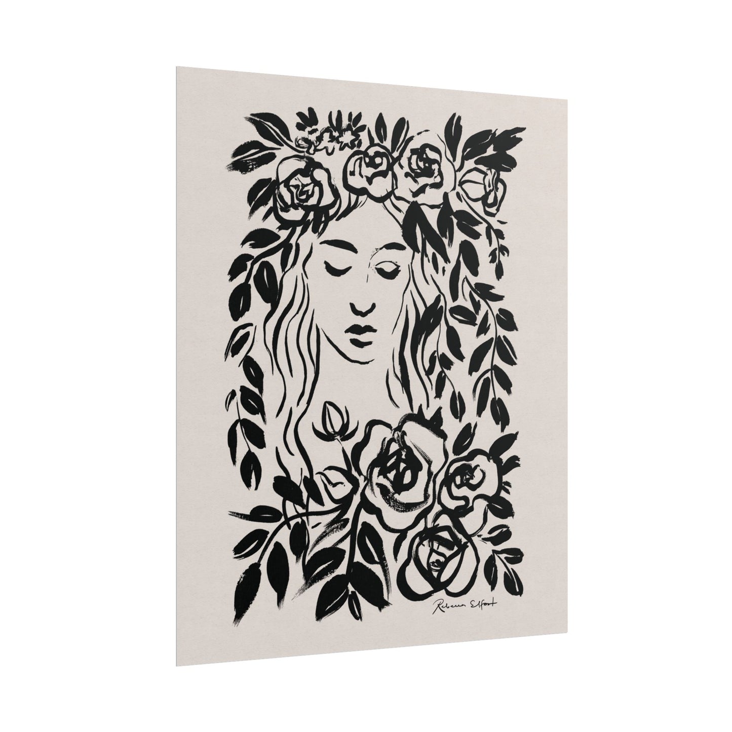 Ink Wreath Woman - Art Print