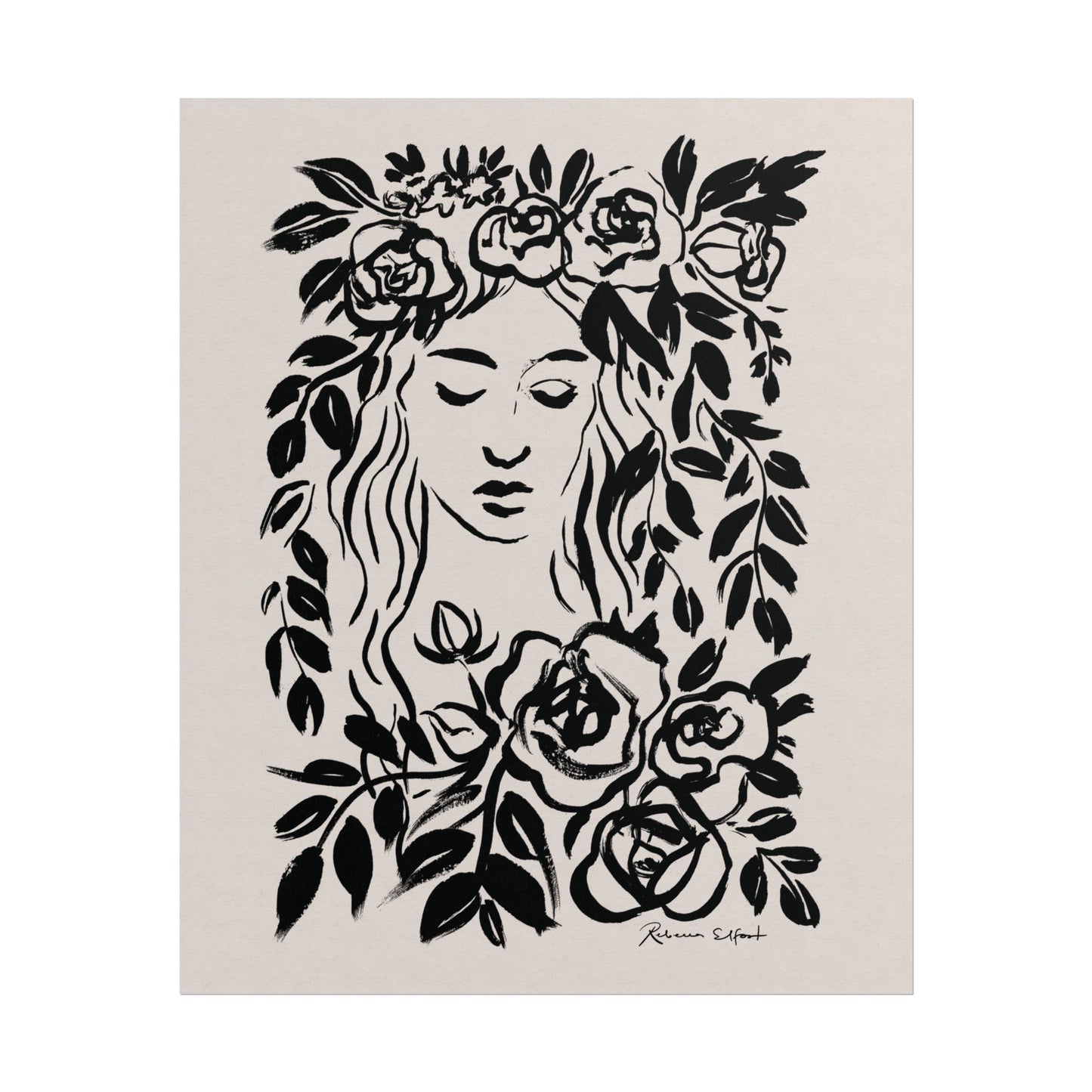 Ink Wreath Woman - Art Print