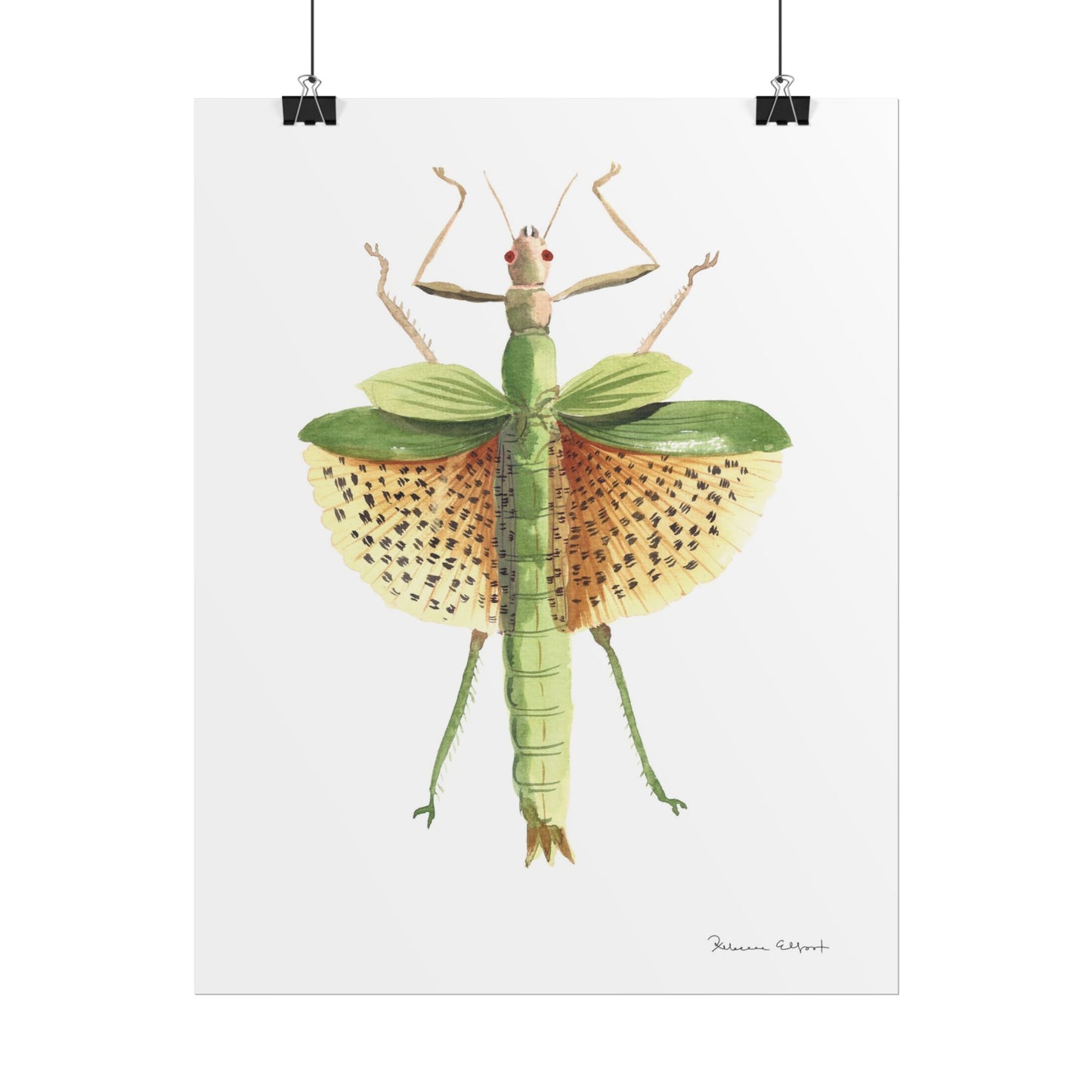 Yellow Leaf Insect Gouache Painting Art Print