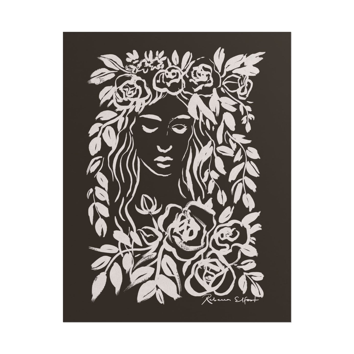 Ink Wreath Woman Chocolate Brown - Art Print