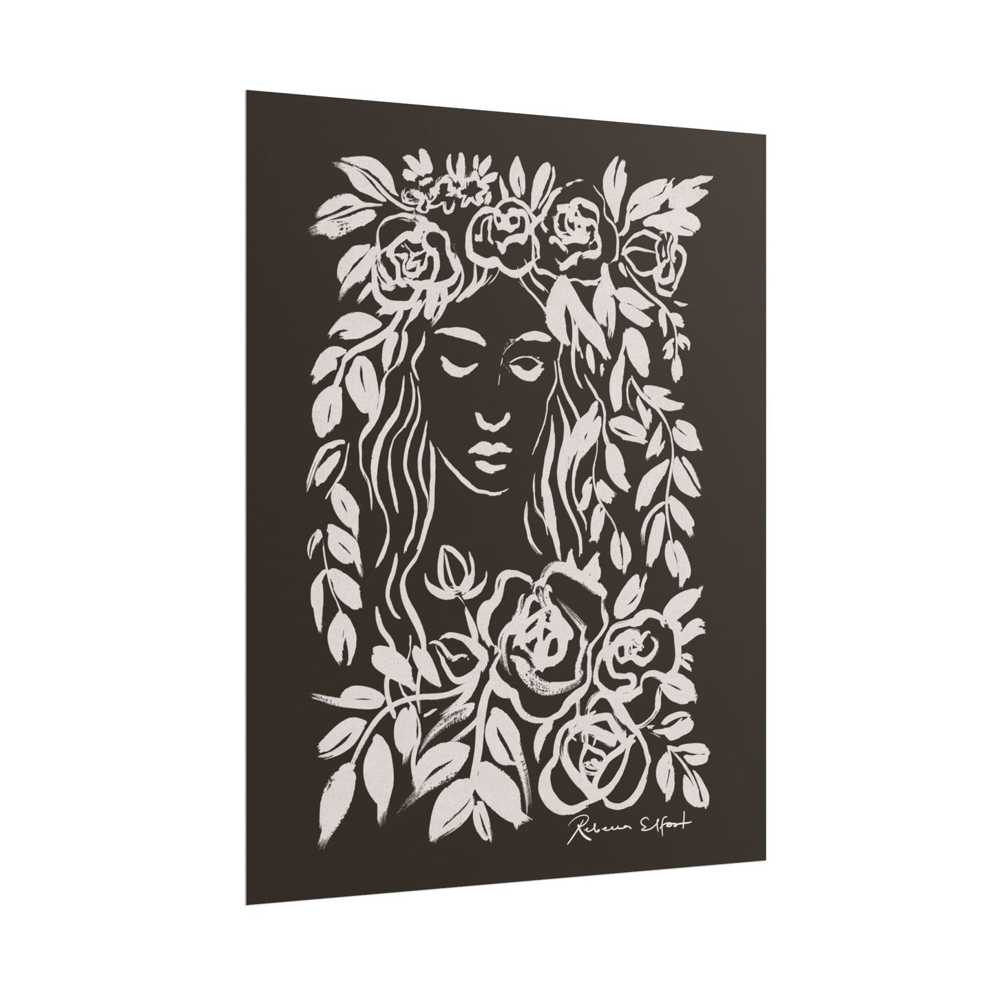 Ink Wreath Woman Chocolate Brown - Art Print