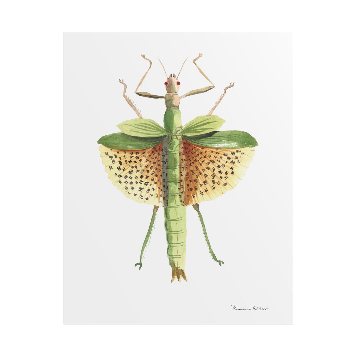 Yellow Leaf Insect Gouache Painting Art Print