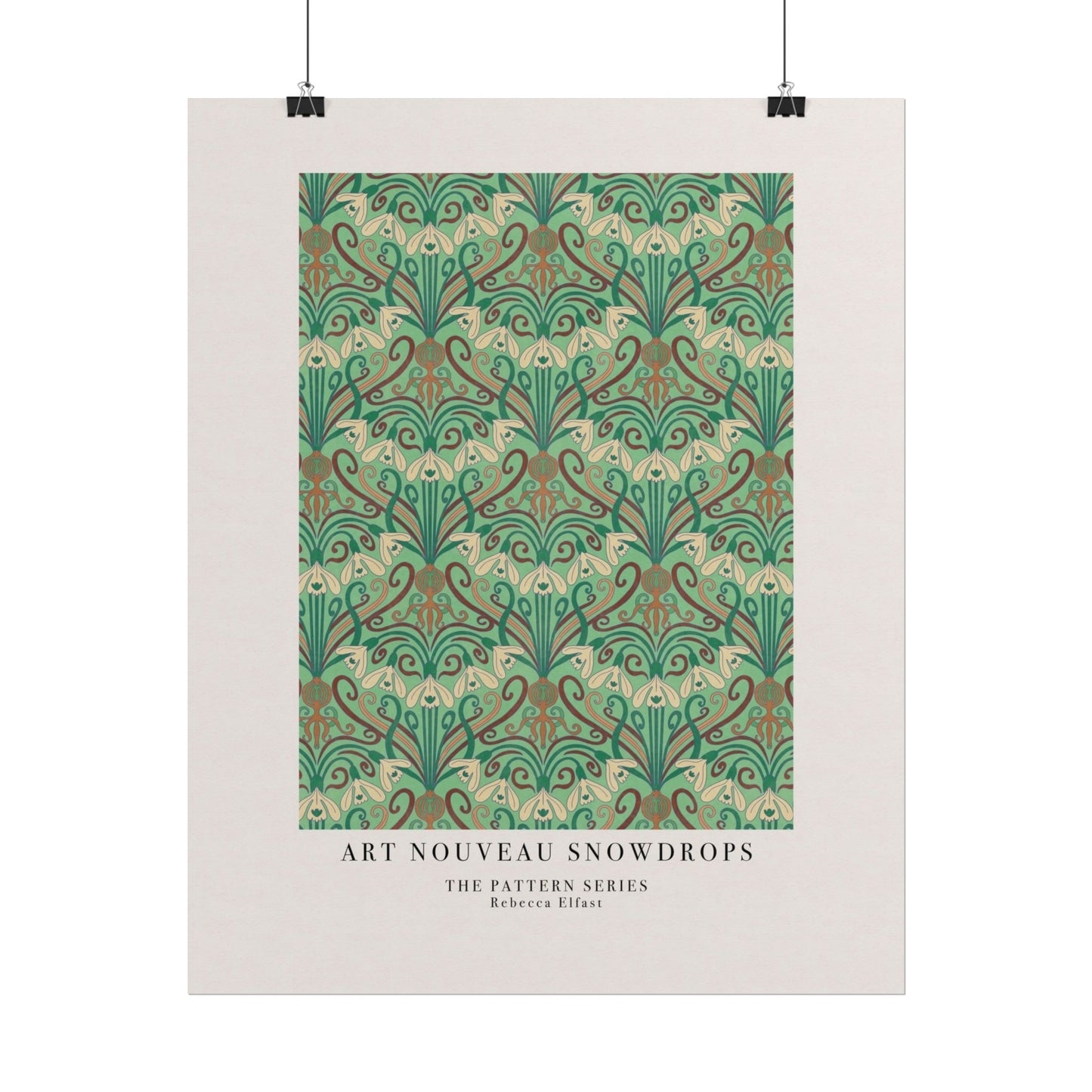 Art Nouveau Snowdrops Green - The Pattern Series - Art Print