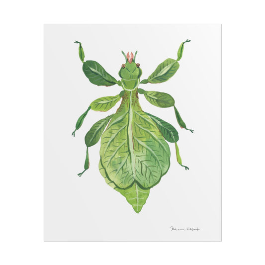 Green Leaf Insect Gouache Painting Art Print