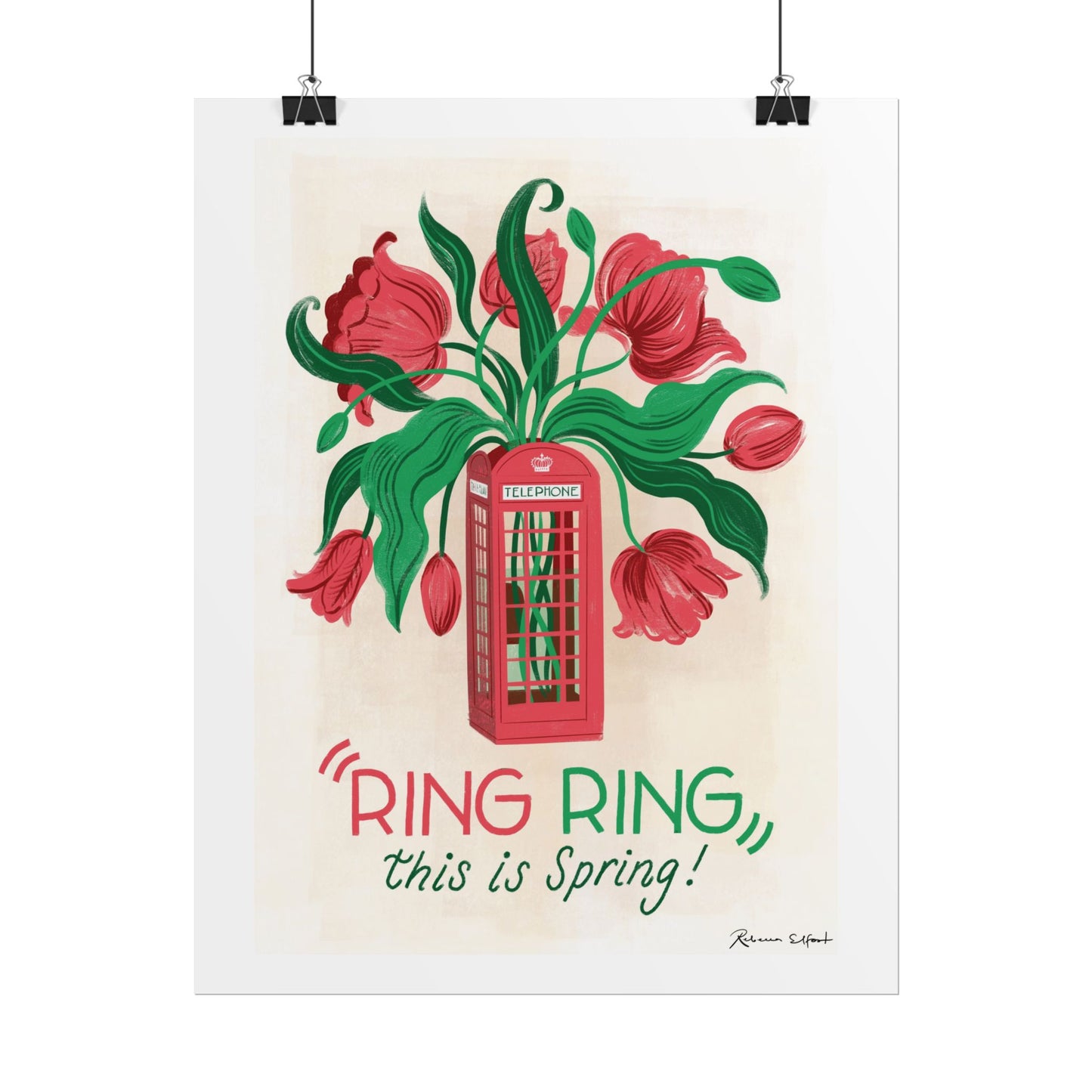 Ring Ring This Is Spring Tulips in Phone Box Art Print