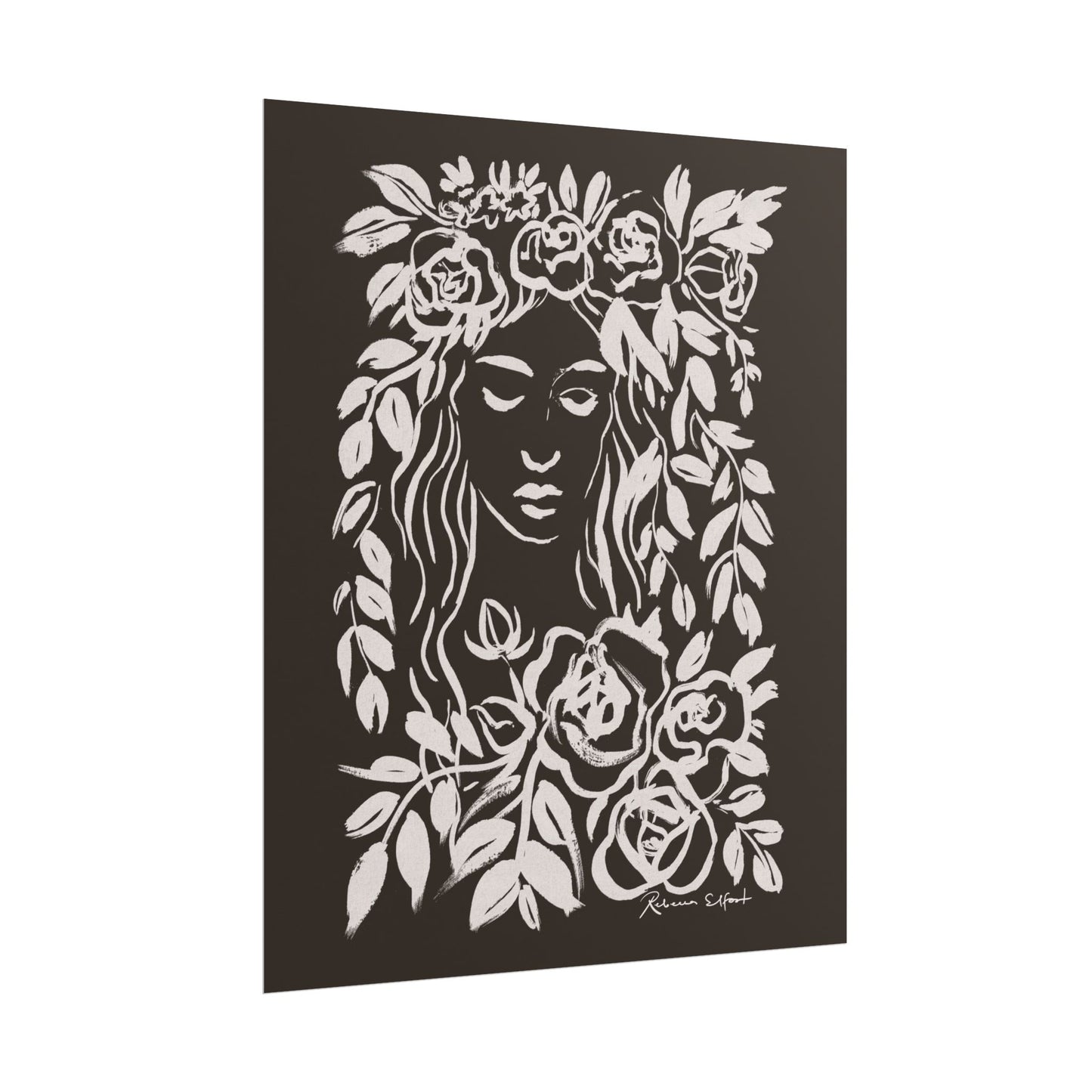 Ink Wreath Woman Chocolate Brown - Art Print