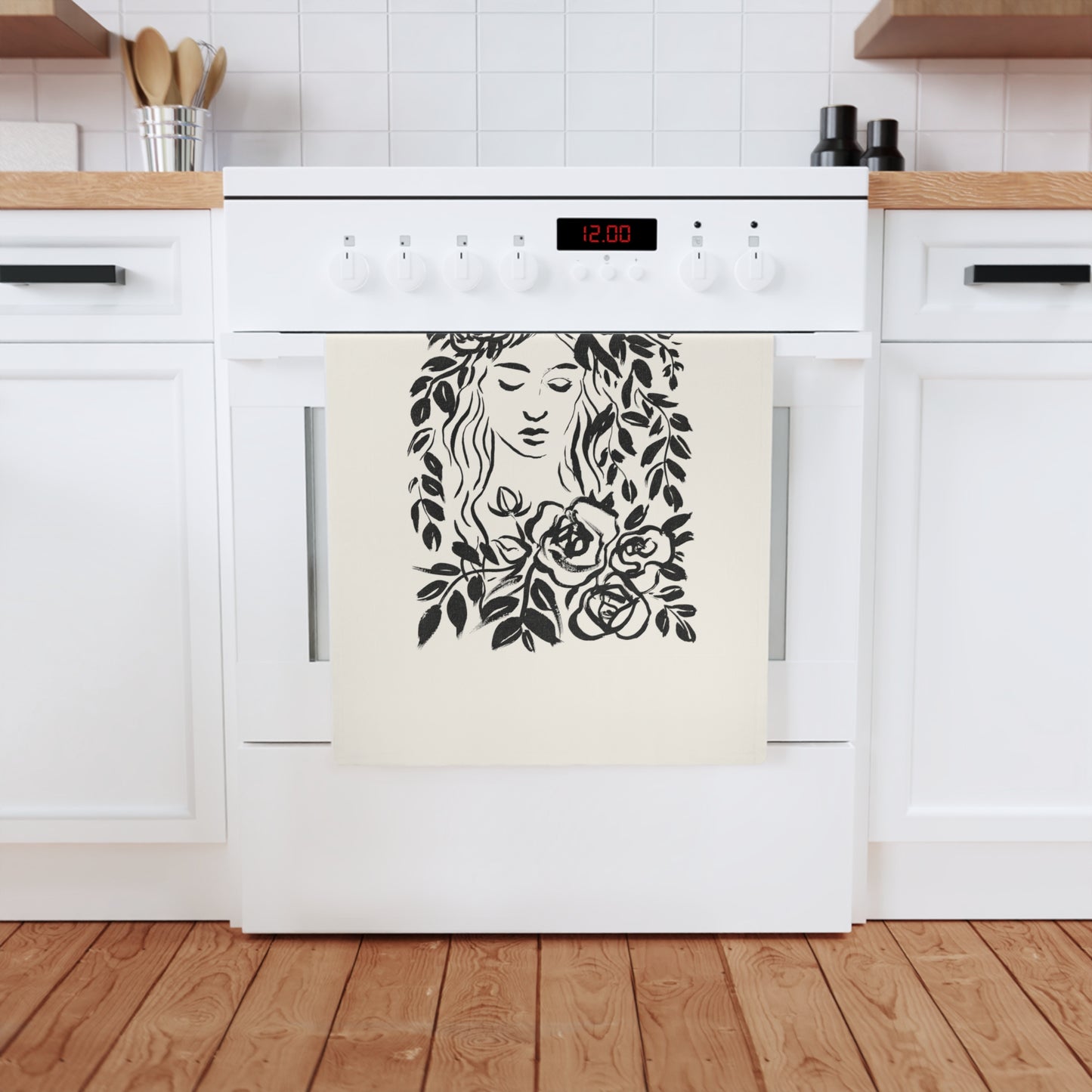 Wreath Girl Organic Tea Towel