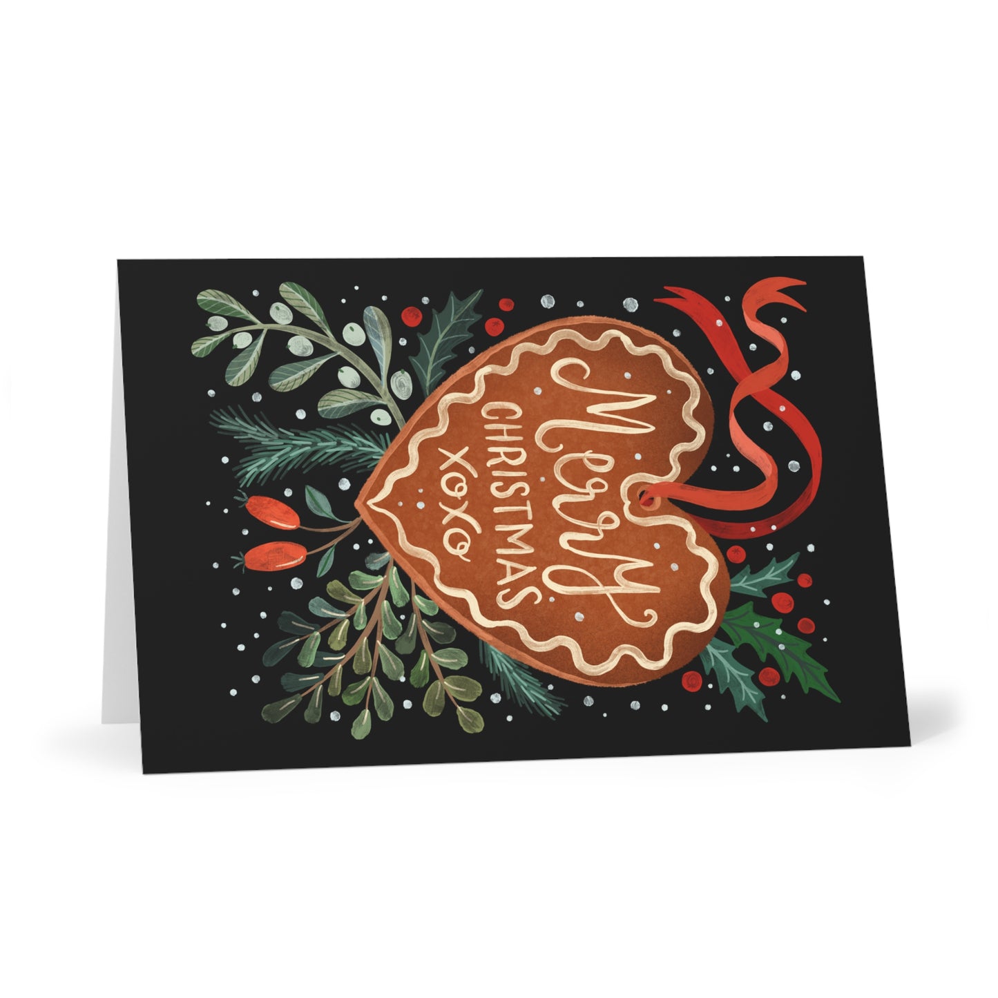 Christmas Gingerbread Heart Greeting Cards – Pack of 7