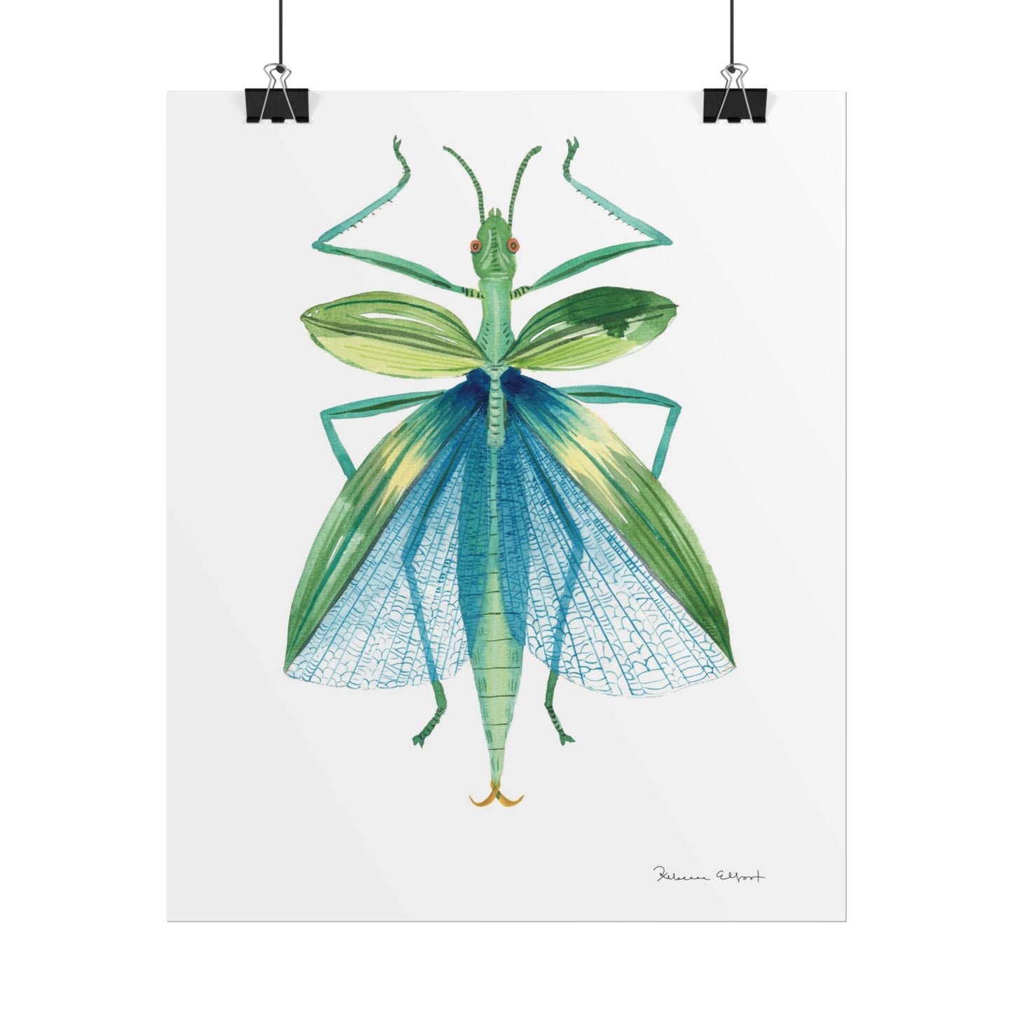 Blue Stick Insect Gouache Painting Art Print