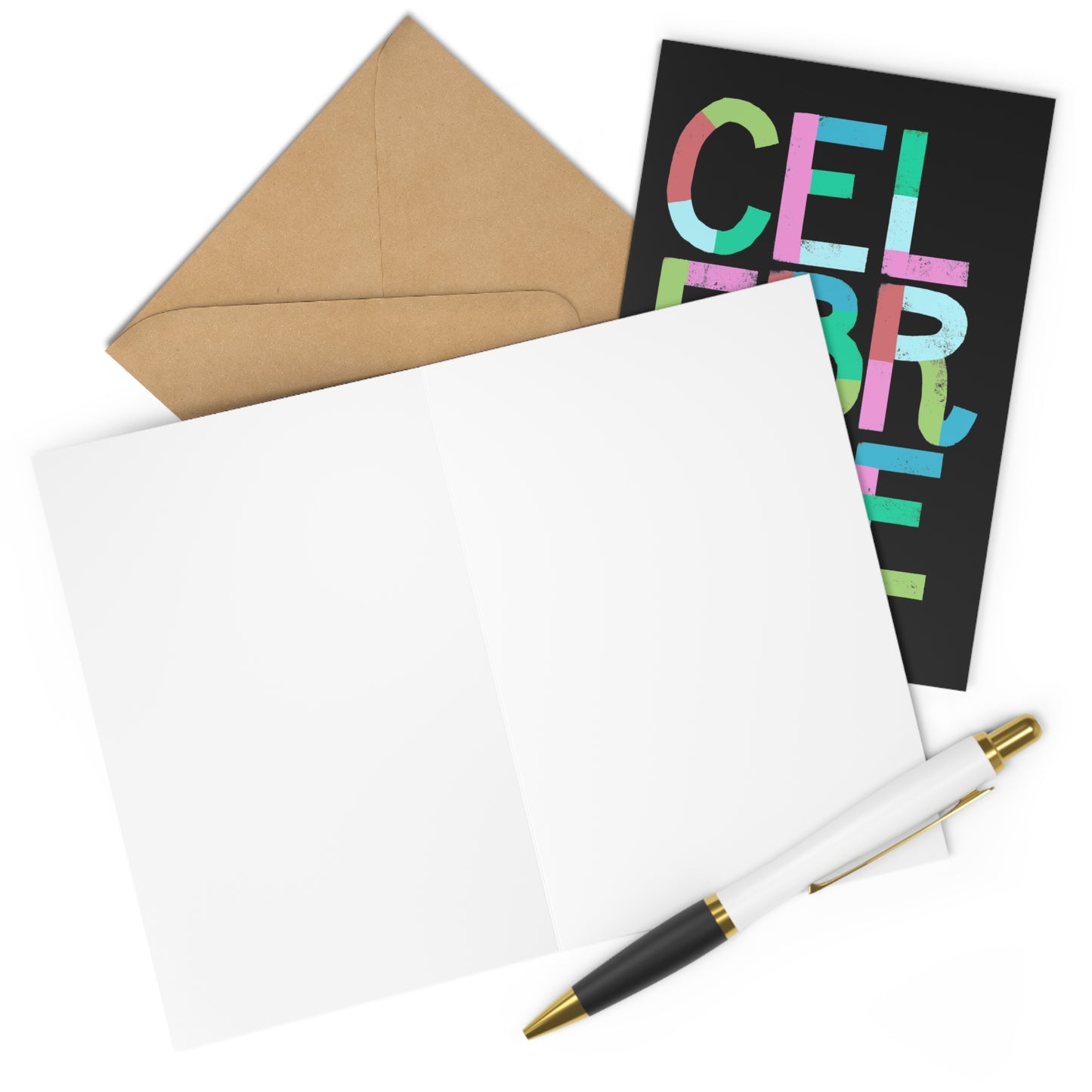 "Celebrate" Colorful Lettering Greeting Cards – Pack of 7