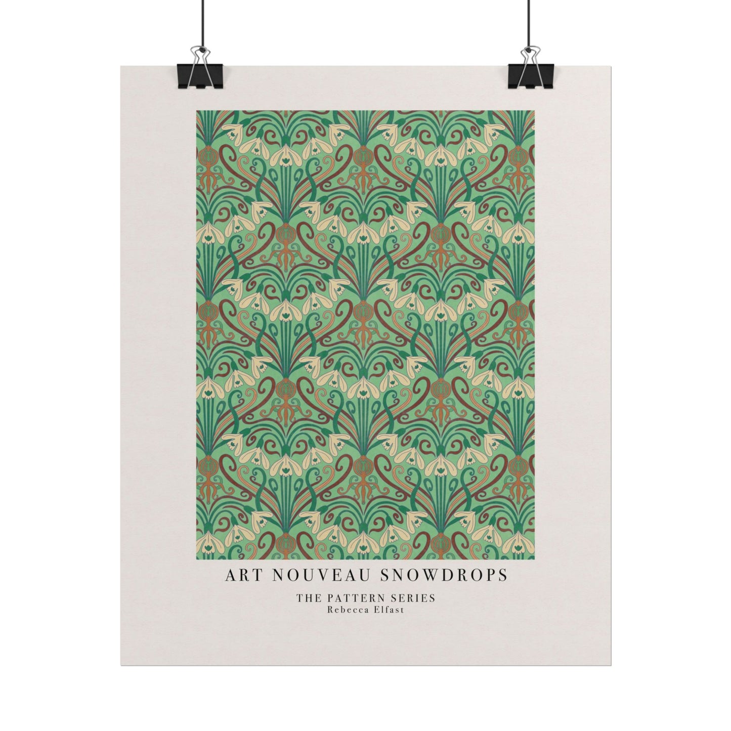 Art Nouveau Snowdrops Green - The Pattern Series - Art Print