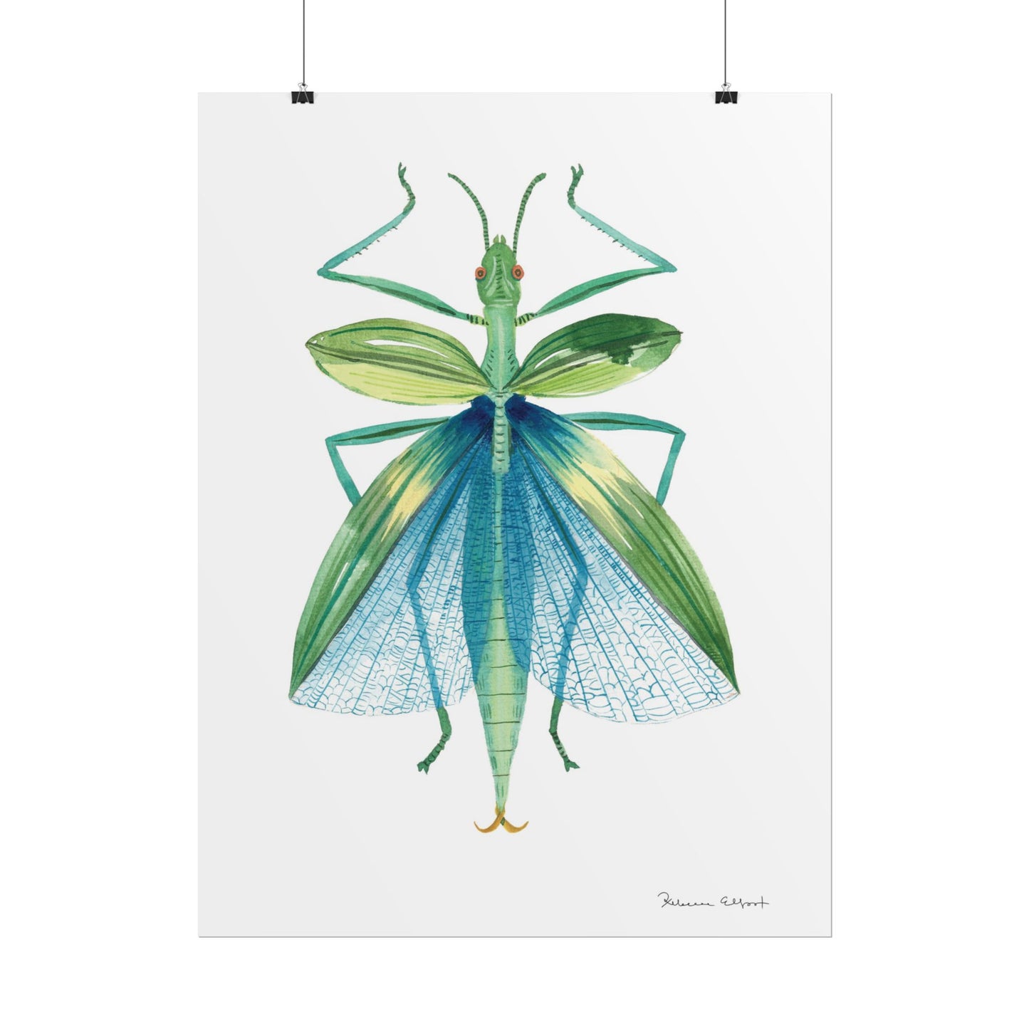 Blue Stick Insect Gouache Painting Art Print