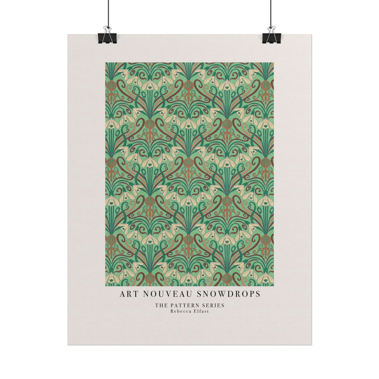 Art Nouveau Snowdrops Green - The Pattern Series - Art Print