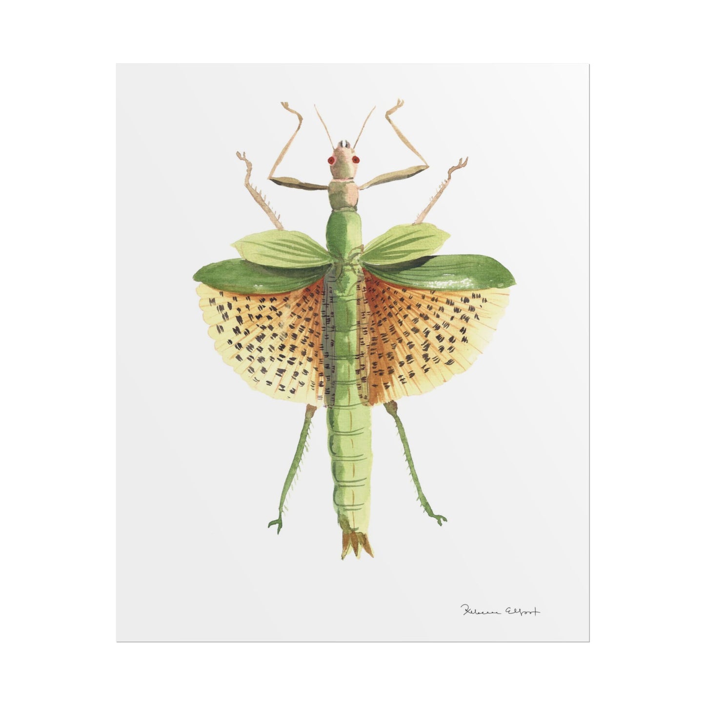 Yellow Leaf Insect Gouache Painting Art Print
