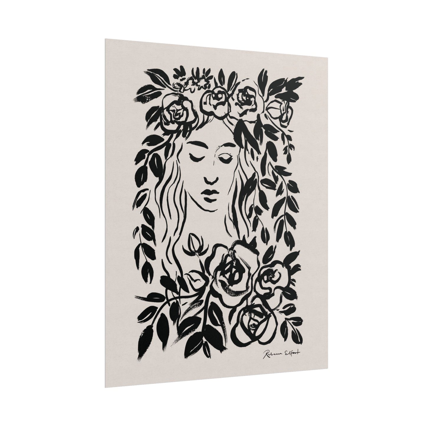 Ink Wreath Woman - Art Print