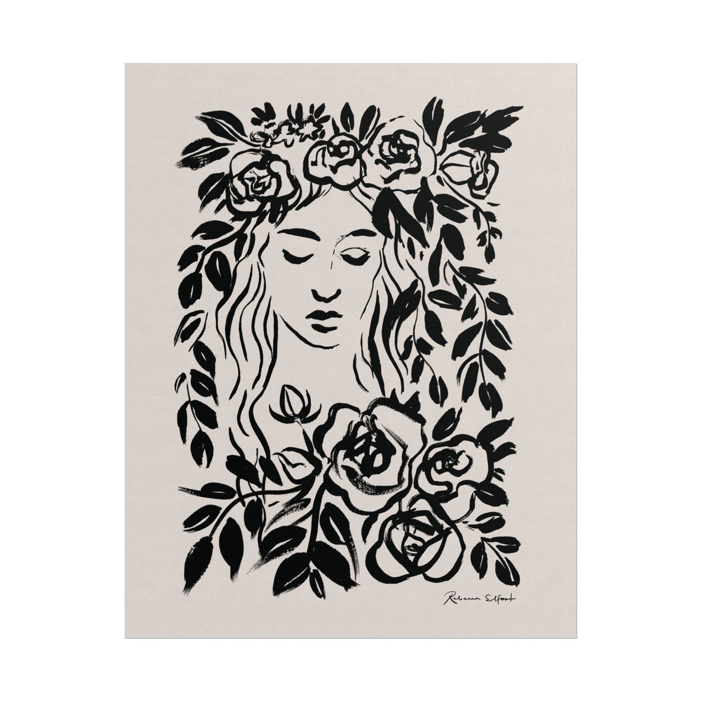 Ink Wreath Woman - Art Print