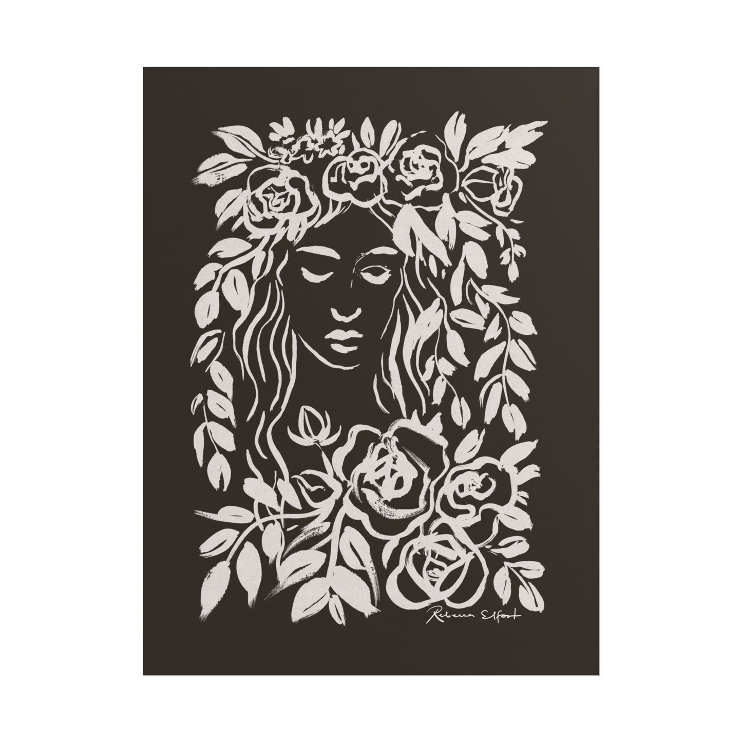 Ink Wreath Woman Chocolate Brown - Art Print