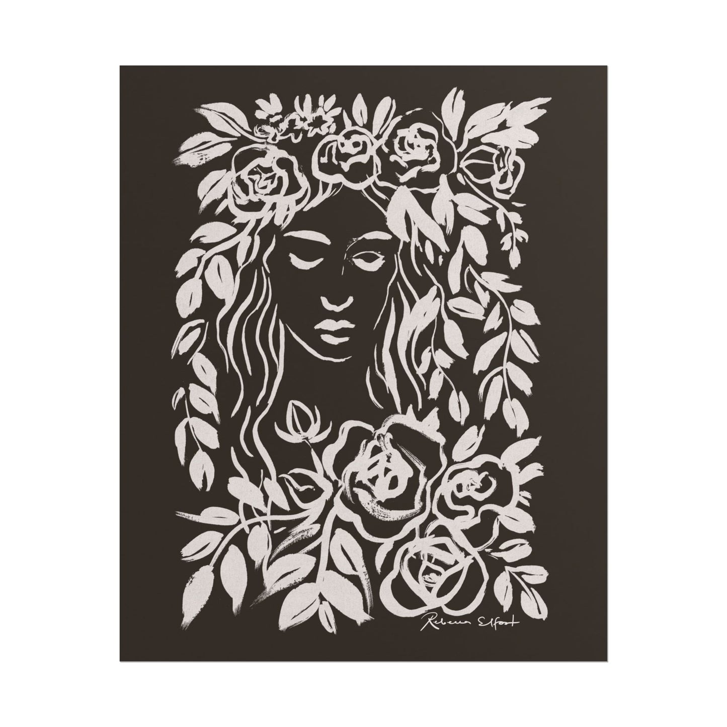 Ink Wreath Woman Chocolate Brown - Art Print