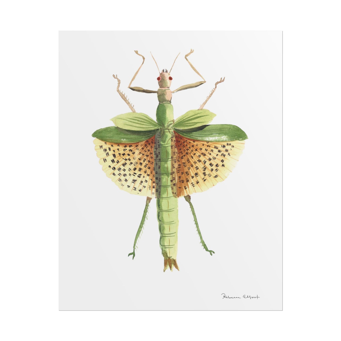 Yellow Leaf Insect Gouache Painting Art Print
