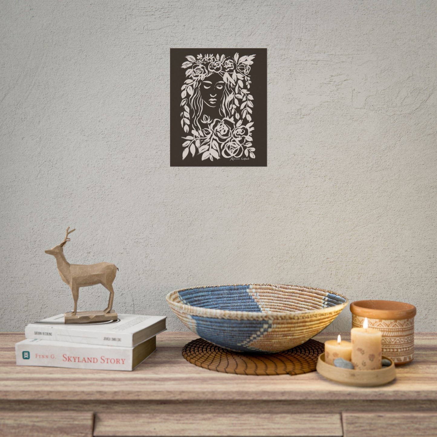 Ink Wreath Woman Chocolate Brown - Art Print