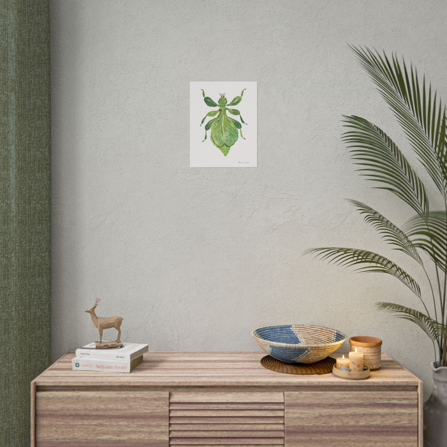 Green Leaf Insect Gouache Painting Art Print