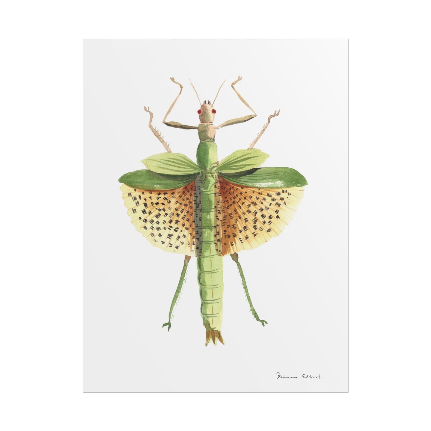 Yellow Leaf Insect Gouache Painting Art Print