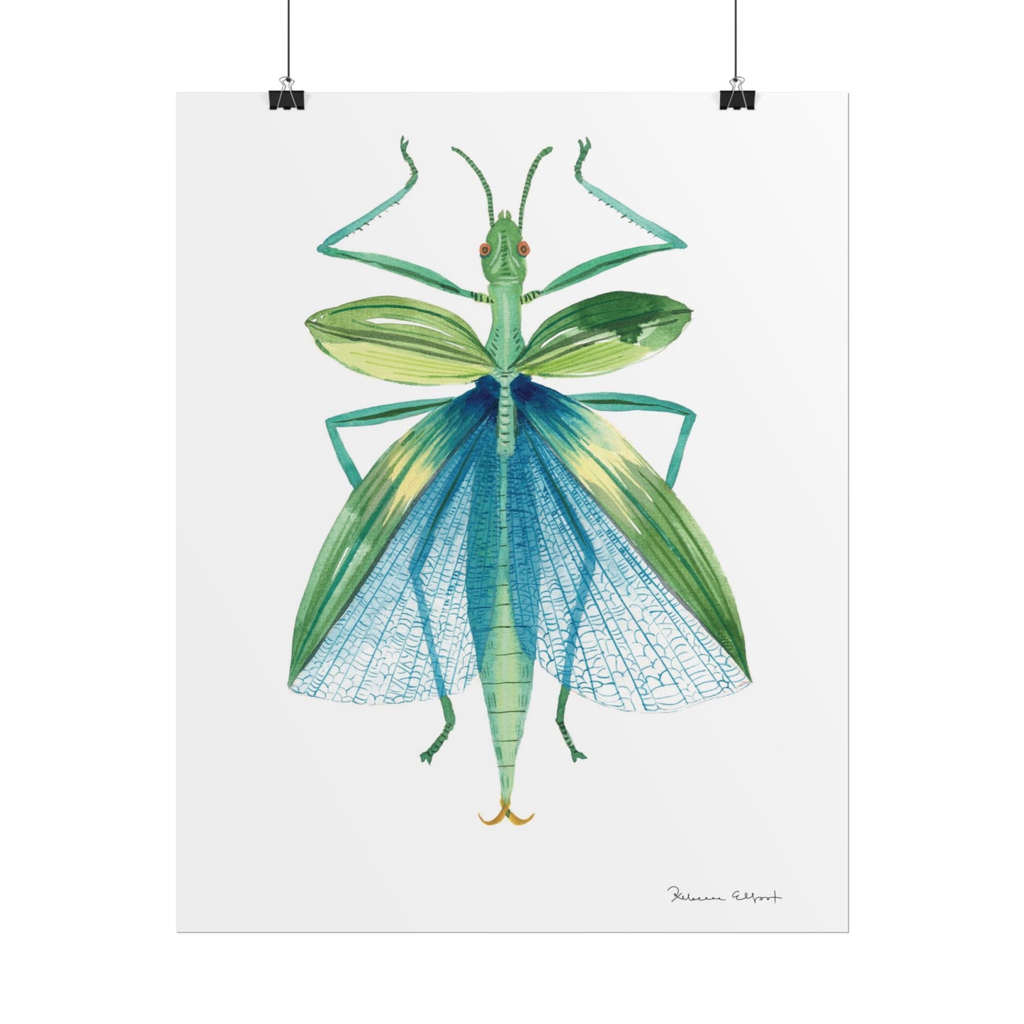 Blue Stick Insect Gouache Painting Art Print