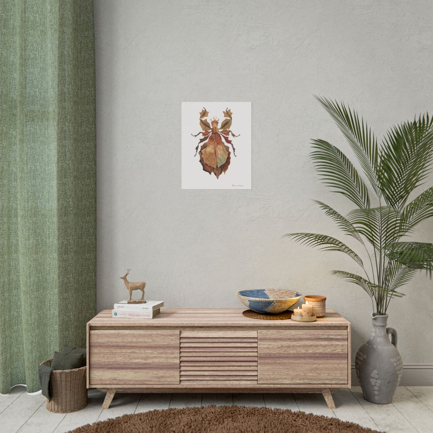 Brown Leaf Insect Gouache Painting Art Print