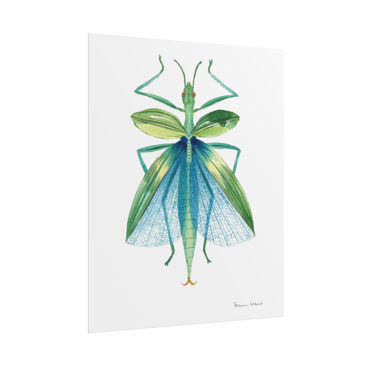 Blue Stick Insect Gouache Painting Art Print