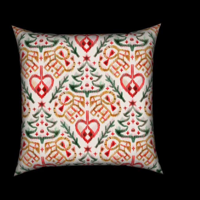 Scandinavian Christmas Painterly Ikat Cotton Cushion