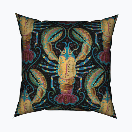 Painterly Lobster Coastal Damask Cotton Cushion