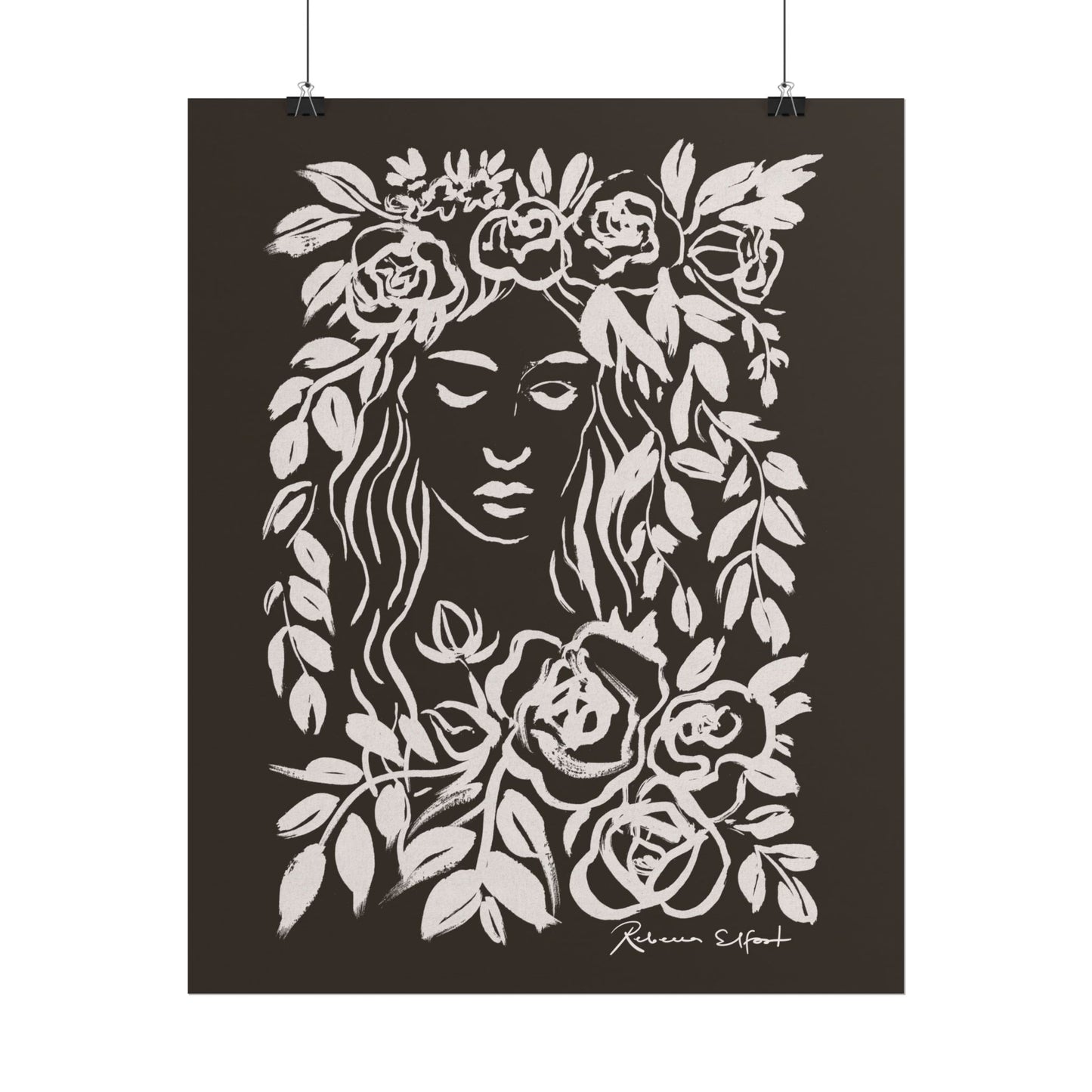 Ink Wreath Woman Chocolate Brown - Art Print
