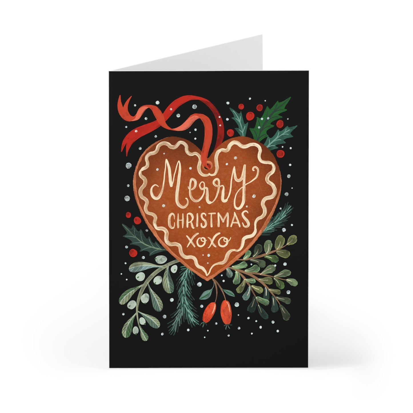 Christmas Gingerbread Heart Greeting Cards – Pack of 7