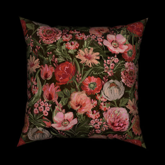 Vintage Garden Cotton Cushion - Moody Reds