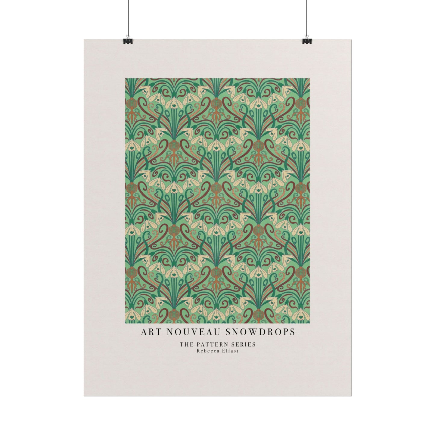 Art Nouveau Snowdrops Green - The Pattern Series - Art Print