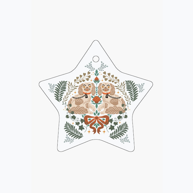 Kitsch Porcelain Dogs - Star Ceramic Ornament White