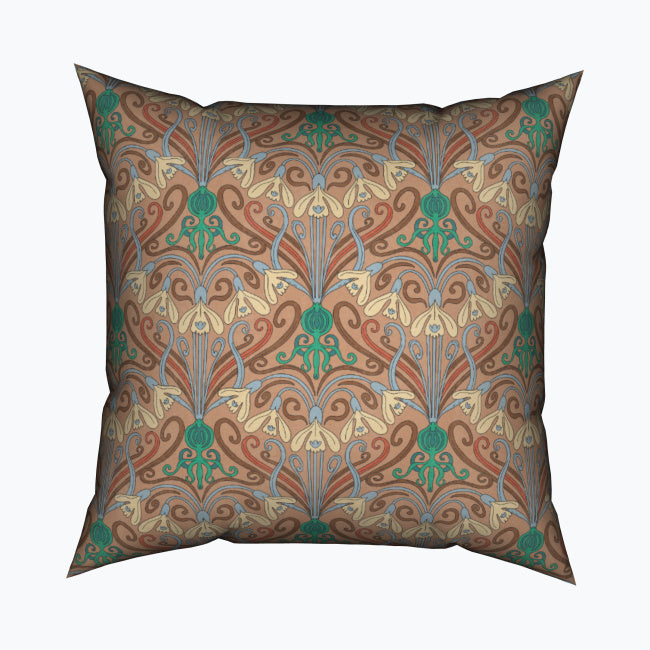 Art Nouveau Snowdrops Earth Cotton Cushion