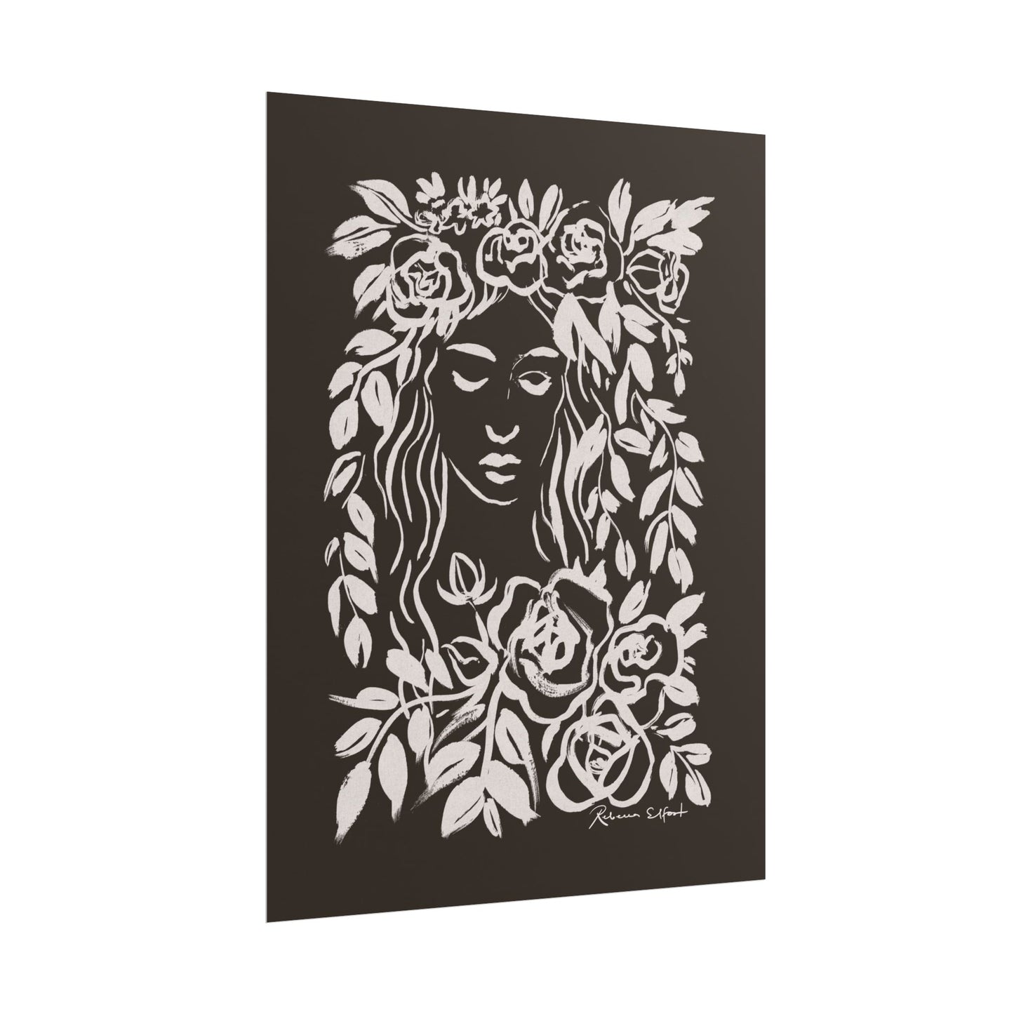 Ink Wreath Woman Chocolate Brown - Art Print