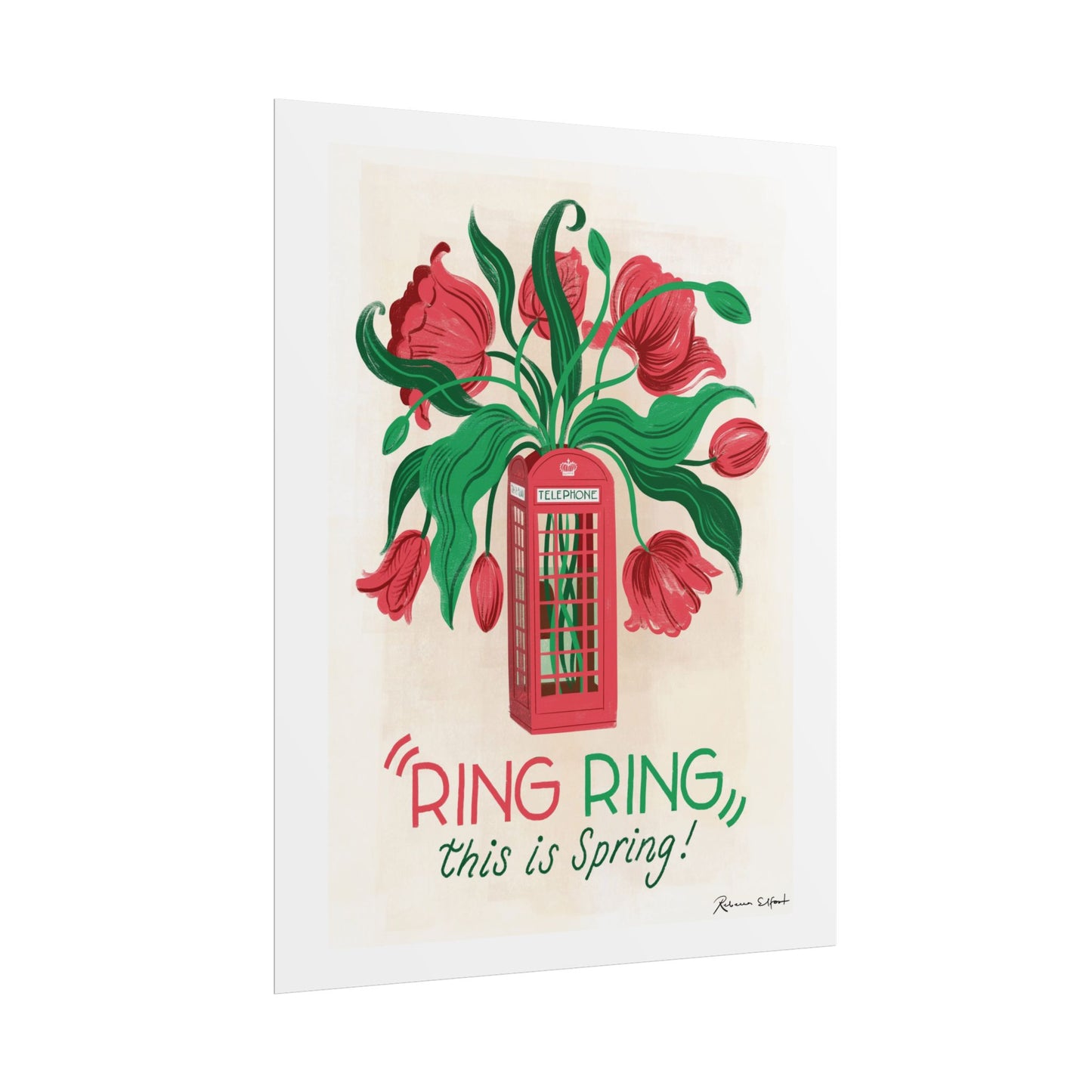 Ring Ring This Is Spring Tulips in Phone Box Art Print